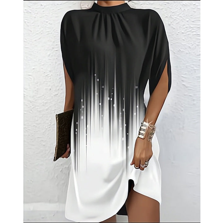 Levoire | Chic Fashion Robe à col rond à manches chauve-souris Noir et blanc