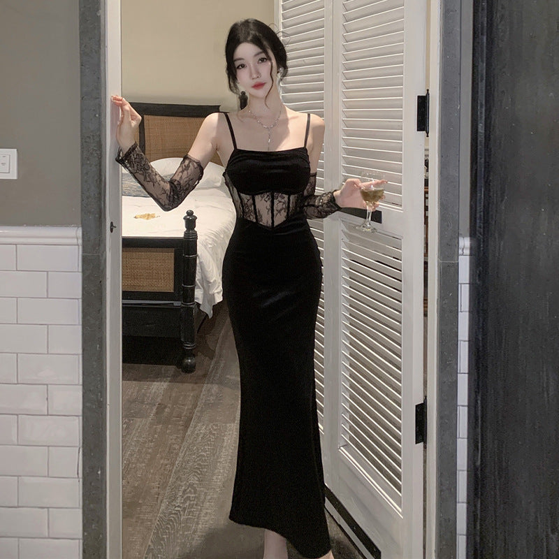 Levoire | Top robe à détails en dentelle délicate noir