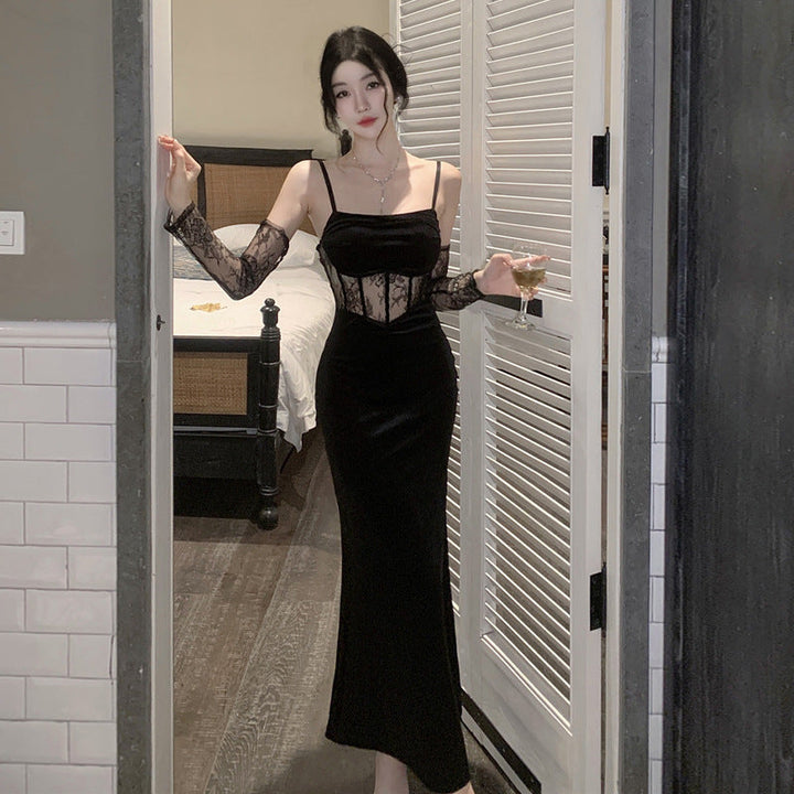 Levoire | Top robe à détails en dentelle délicate noir