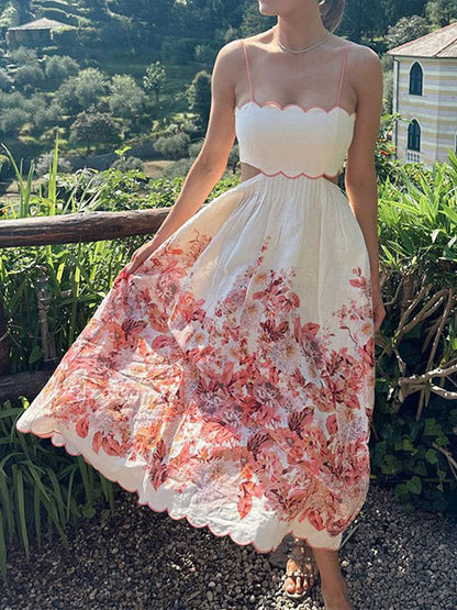 Levoire | Élégante Robe À Fleurs Avec Col Halter Rot