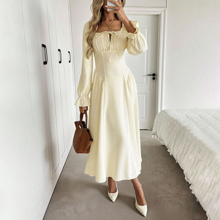 Robe maxi élégante pour femmes avec cordon sophistiqué et manches bouffantes Levoire