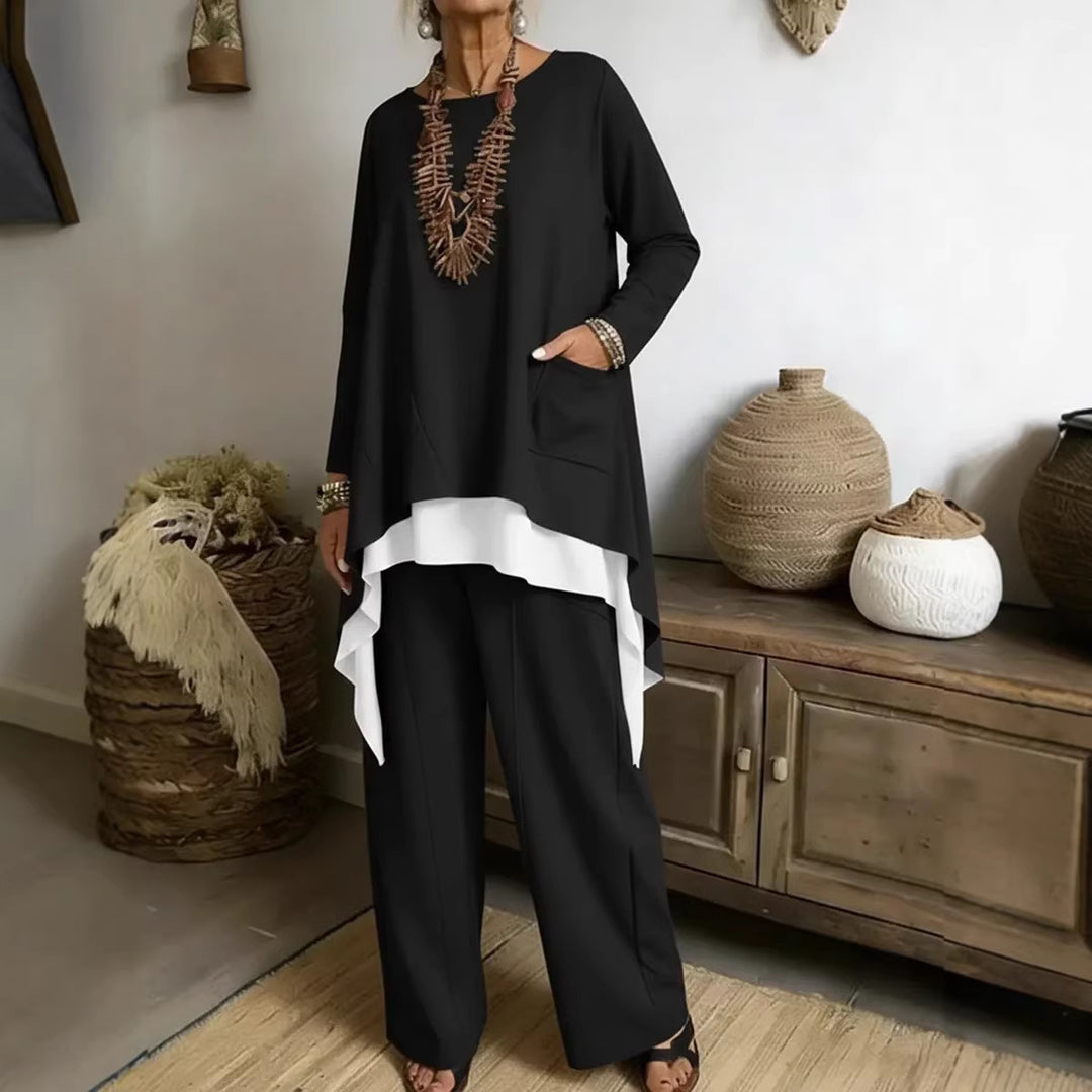 Ensemble décontracté pour femmes composé d'un haut asymétrique et de pantalons larges Levoire
