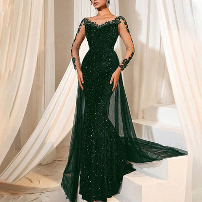 Levoire | Glamouröös Long Long Lamp Party Gown Vert foncé