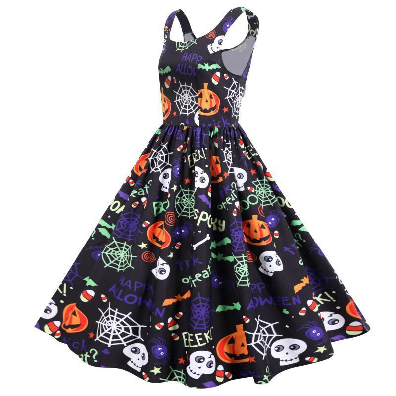 Robe évasée pour femme avec motifs d'Halloween et silhouette élégante en A