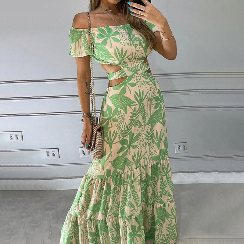 Robe maxi femme à épaules dénudées avec détails découpés et volants Levoire