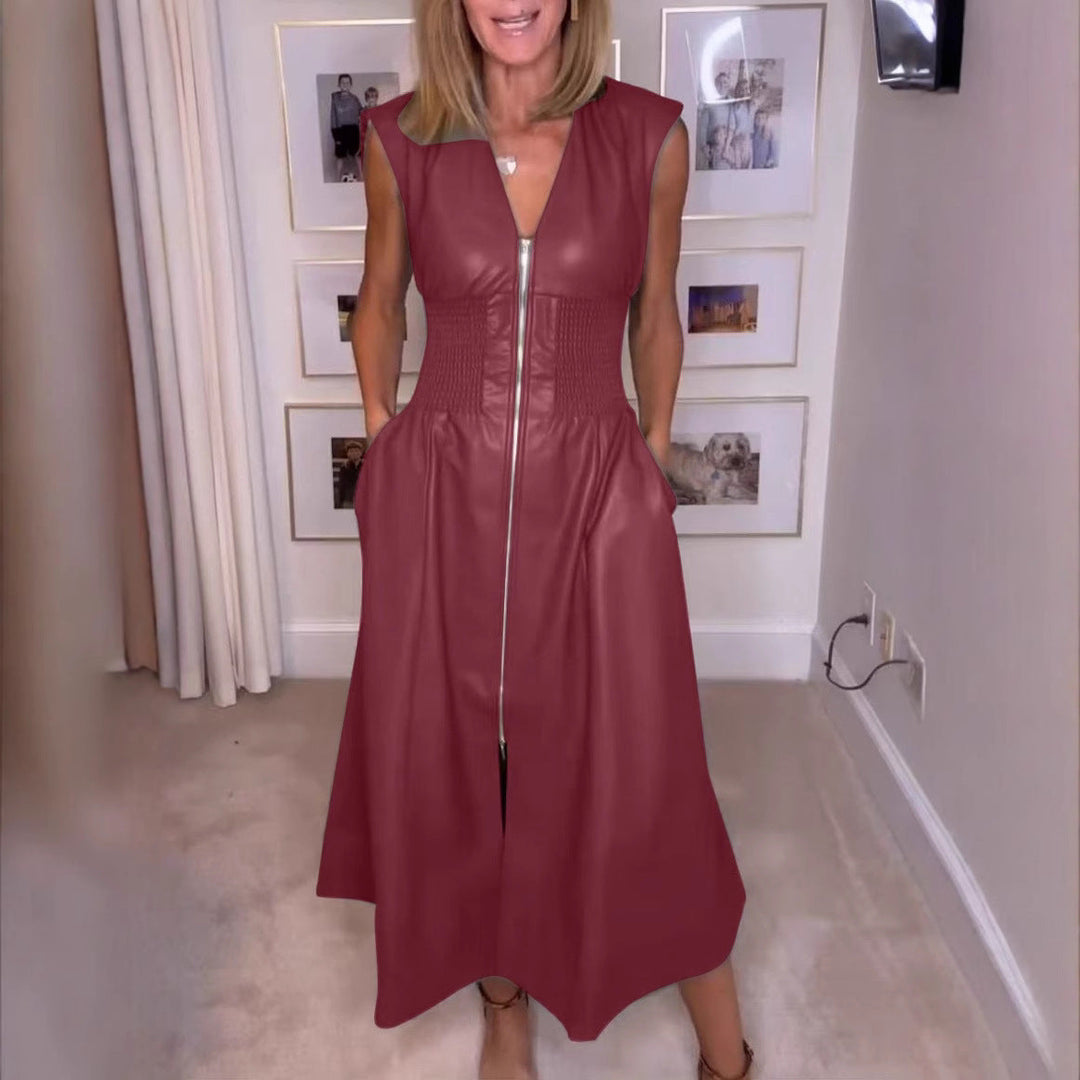 Levoire | Robe en cuir PU sans manches avec fermeture éclair