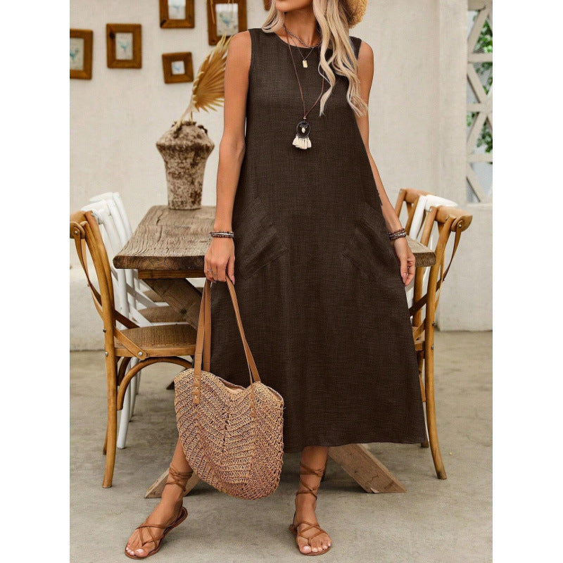 Levoire | Robe unie à col rond sans manches Marron foncé