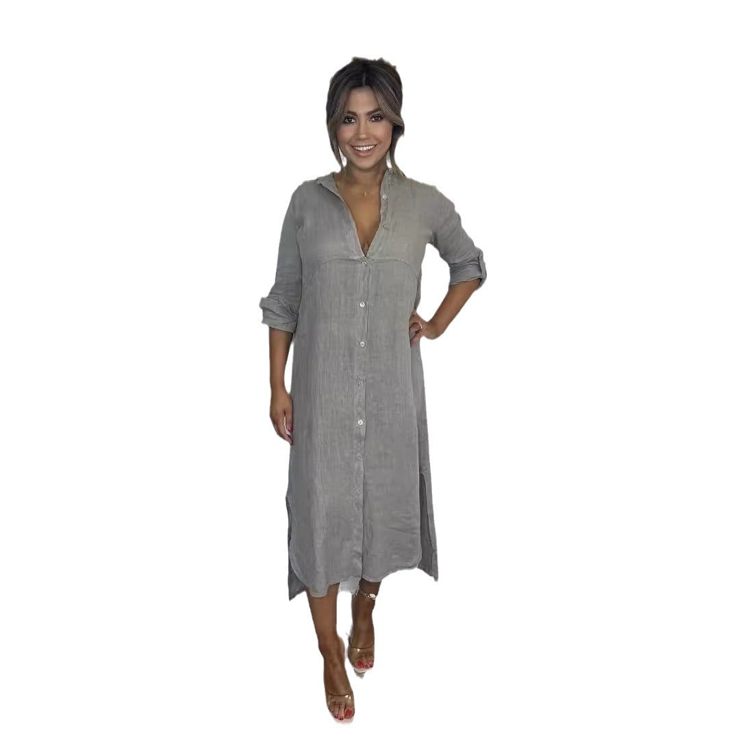 Robe chemise pour femmes en lin léger et respirant avec fentes latérales Levoire