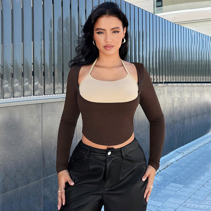 Top court à manches longues tendance pour femmes avec look bustier intégré Levoire