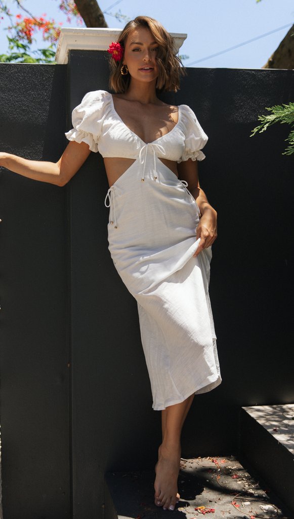 Robe maxi élégante pour femmes avec design à manches bouffantes et fente latérale Levoire