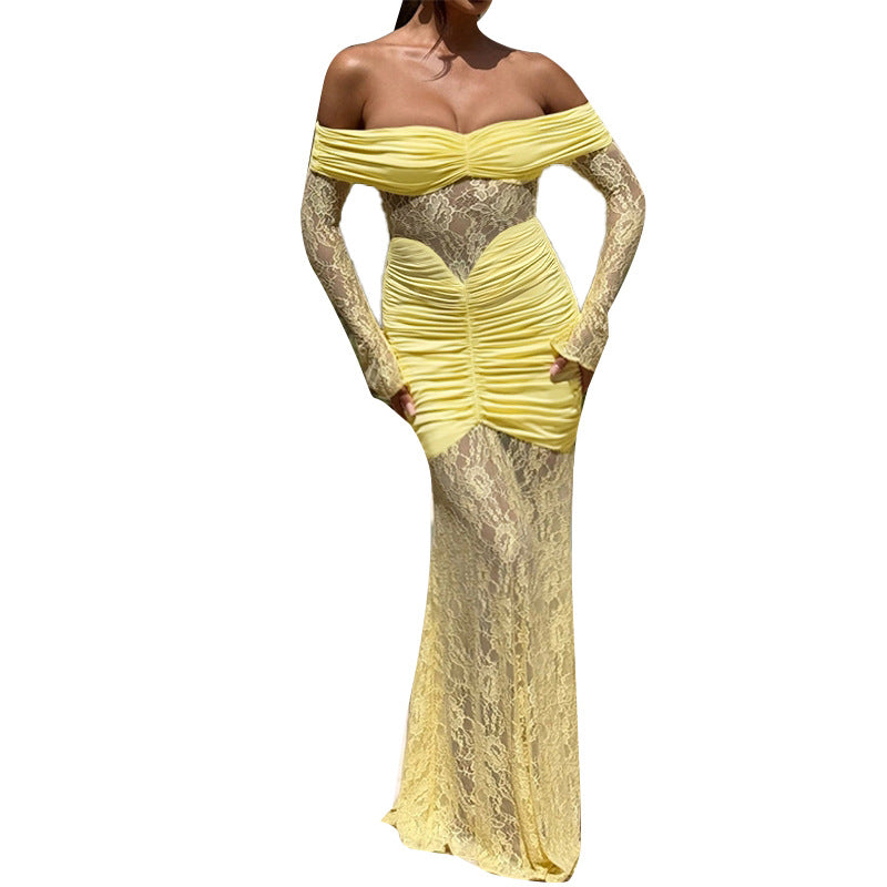 Robe maxi élégante pour femmes avec détails en dentelle transparente et coupe ajustée Levoire