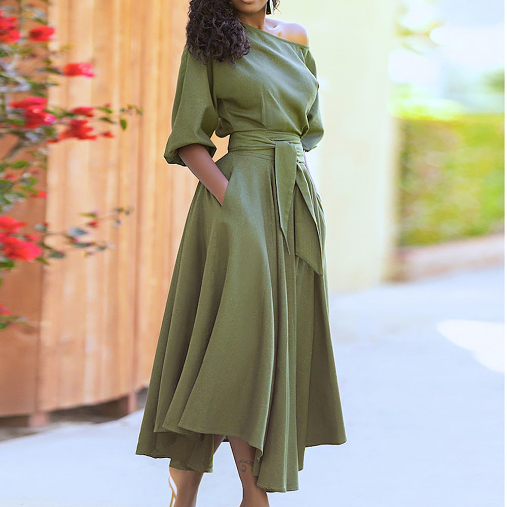 Robe Maxi Élégante pour Femmes avec Design Hors-Épaule et Ceinture Levoire