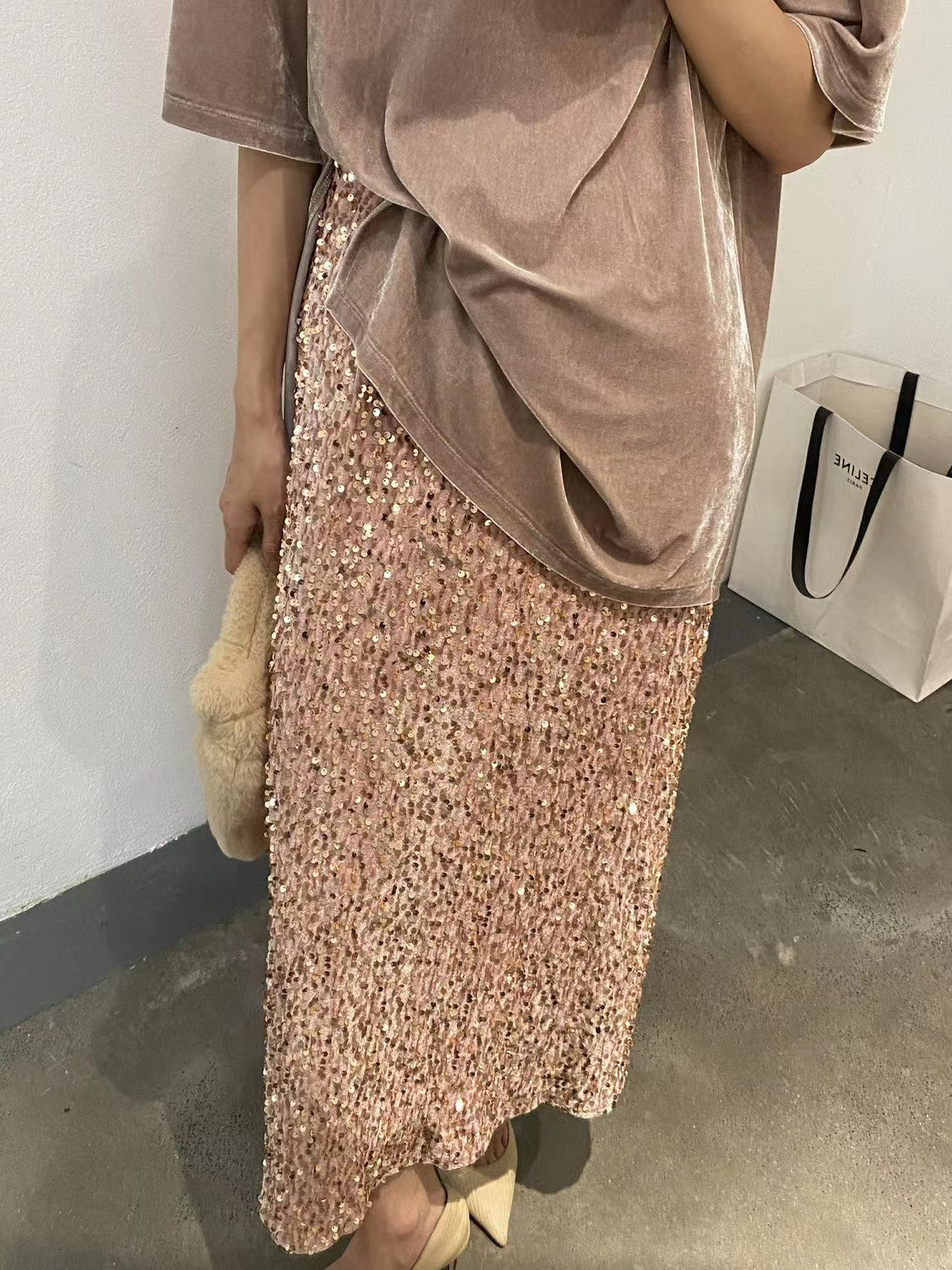 Levoire | Jupe longue droite élastique à fente élégante Rosa