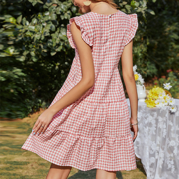 Robe à carreaux sans manches pour femmes avec jupe évasée Levoire