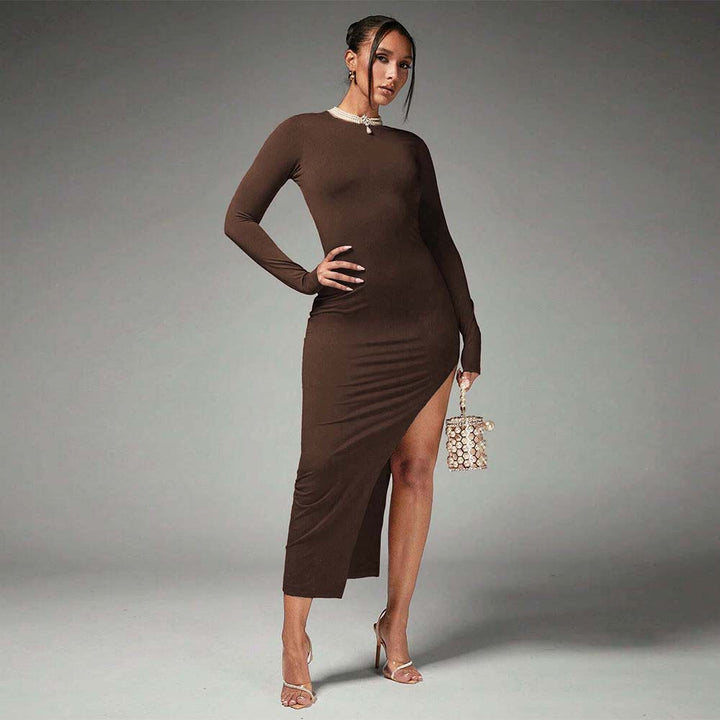 Robe maxi élégante pour femmes avec manches longues et fente latérale Levoire
