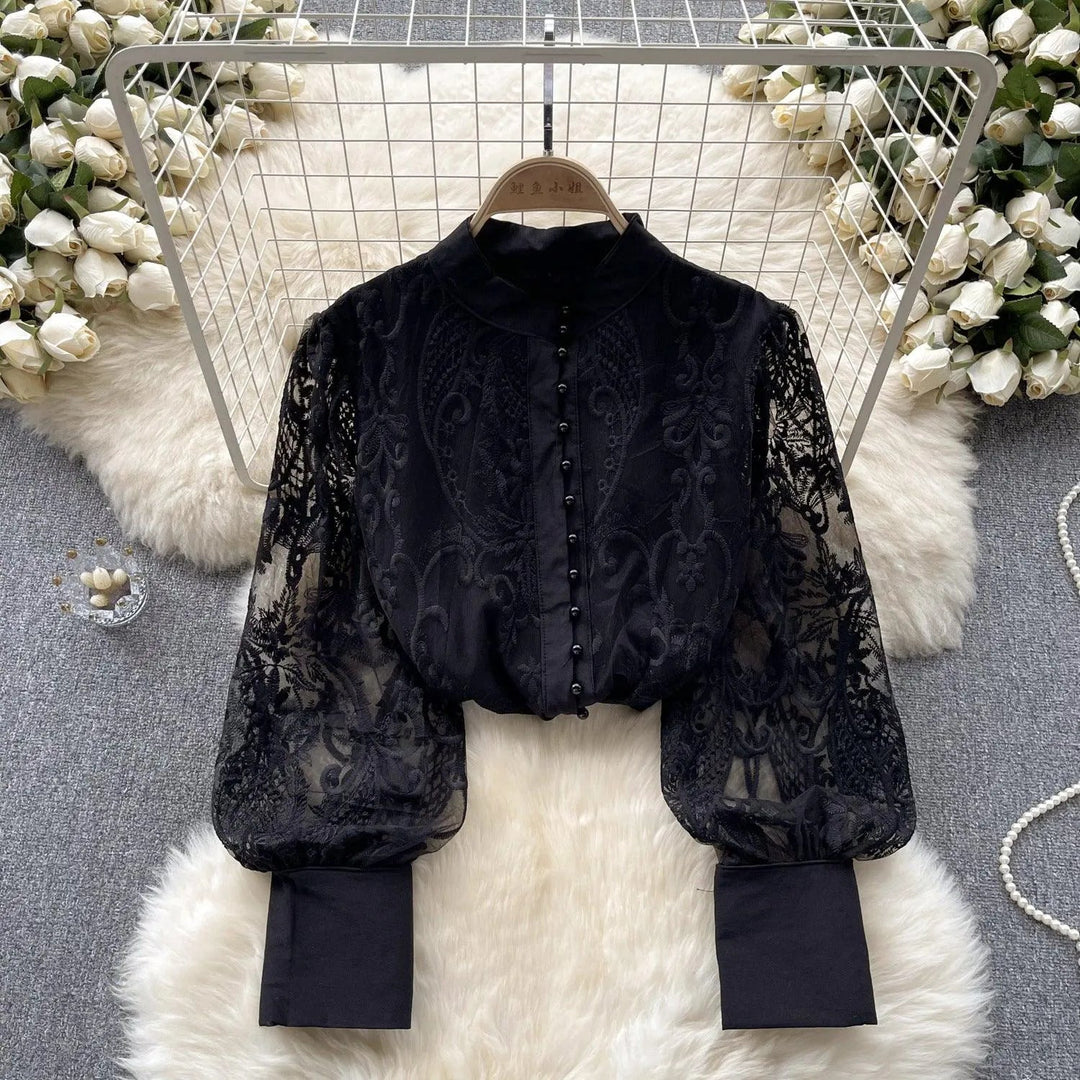 Levoire | Vintage blouse française à manches bouffantes Noir Taille libre