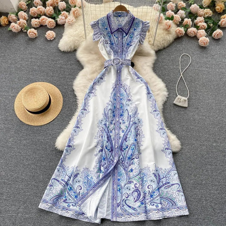Levoire | Robe rétro femme avec col montant et lacets d'été Blanc