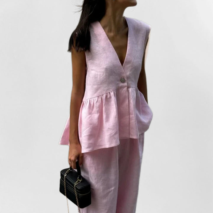 Ensemble pour femme en lin léger avec un décolleté en V profond et des jambes larges Levoire