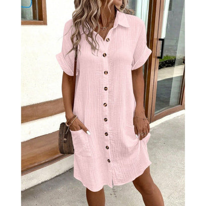 Levoire | Robe en lin à encolure en V avec boutons en coton Rosa