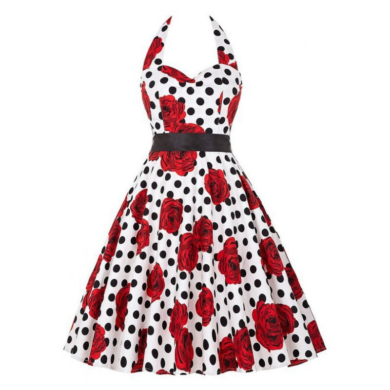 Robe vintage swing pour femme avec motif floral et pois Levoire