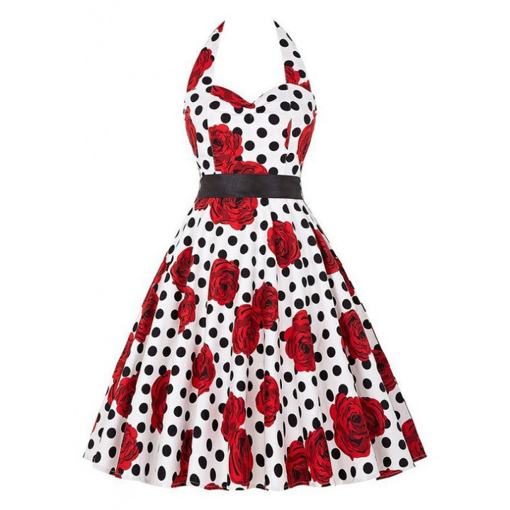 Robe vintage swing pour femme avec motif floral et pois Levoire