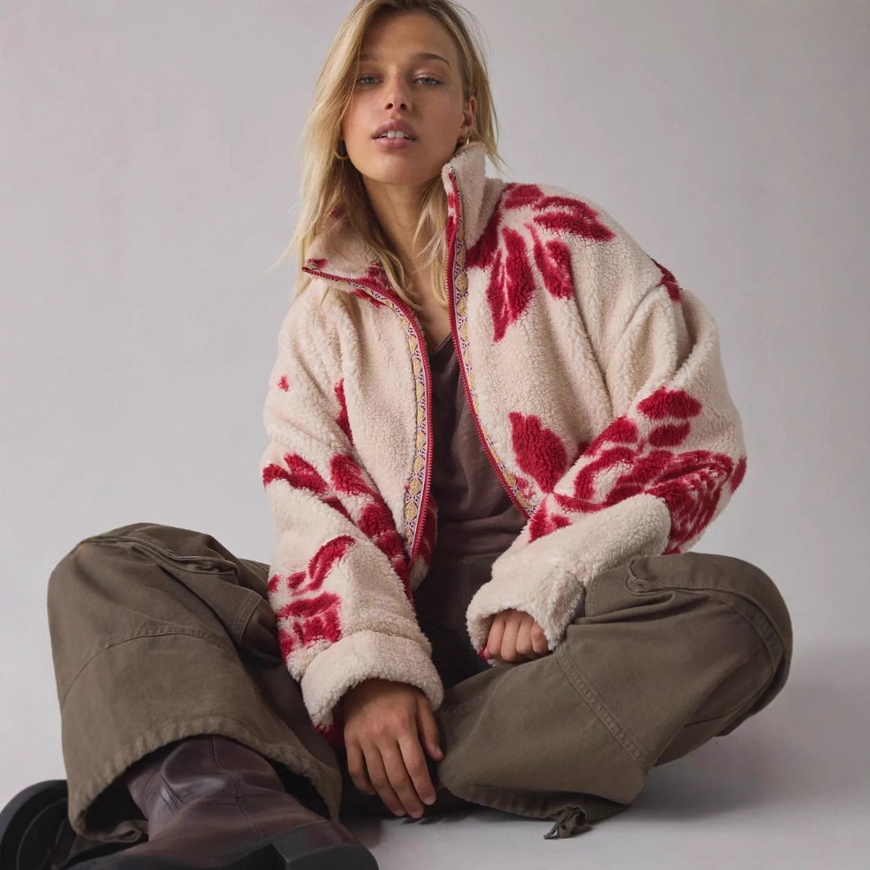 Veste en fleece pour femme avec motif floral et col montant Levoire