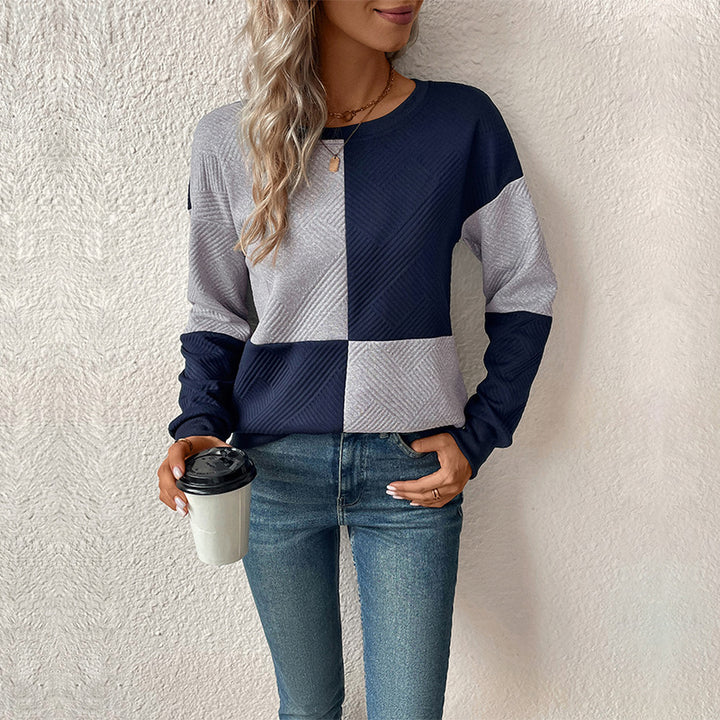Sweat-shirt féminin à la mode avec design à rayures bloc et col rond Levoire