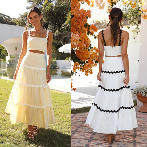 Ensemble femme deux pièces comprenant un crop top et une jupe volumineuse avec un ourlet décoratif Levoire