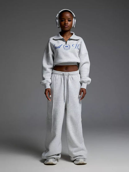 Levoire | Sweatshirt à imprimé tendance Set de pantalon en corde Gris clair