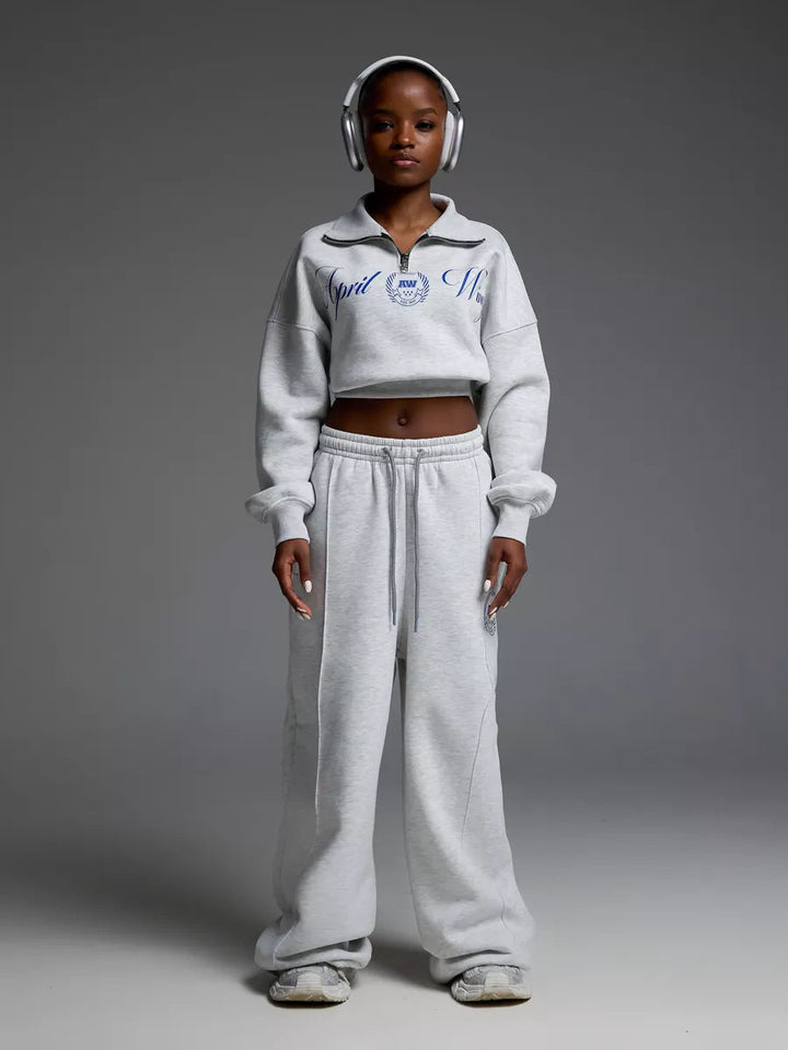 Levoire | Sweatshirt à imprimé tendance Set de pantalon en corde Gris clair