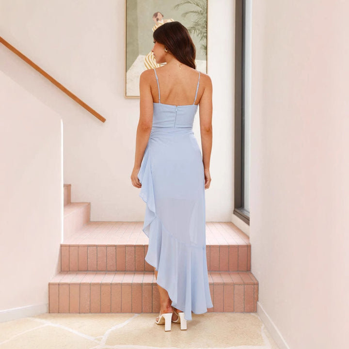 Robe Maxi Élégante pour Femme avec Découpe Asymétrique et Volants Levoire