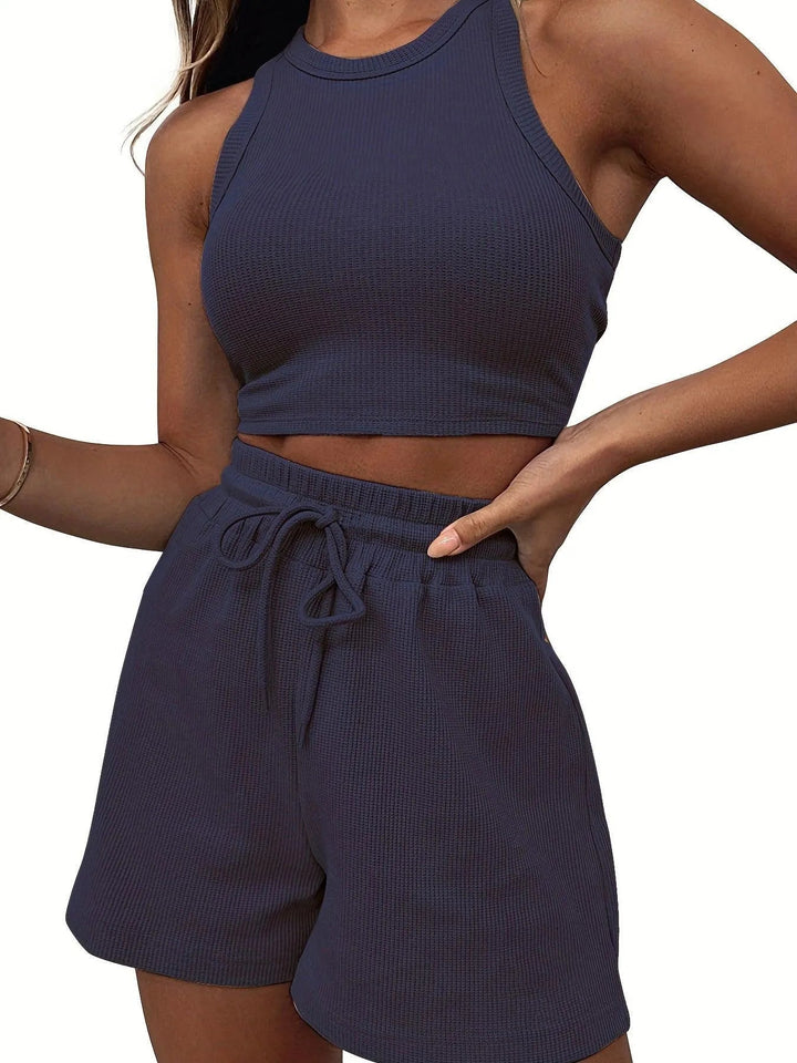 Levoire | Shorts de loisirs tendance unis avec un gilet Bleu foncé