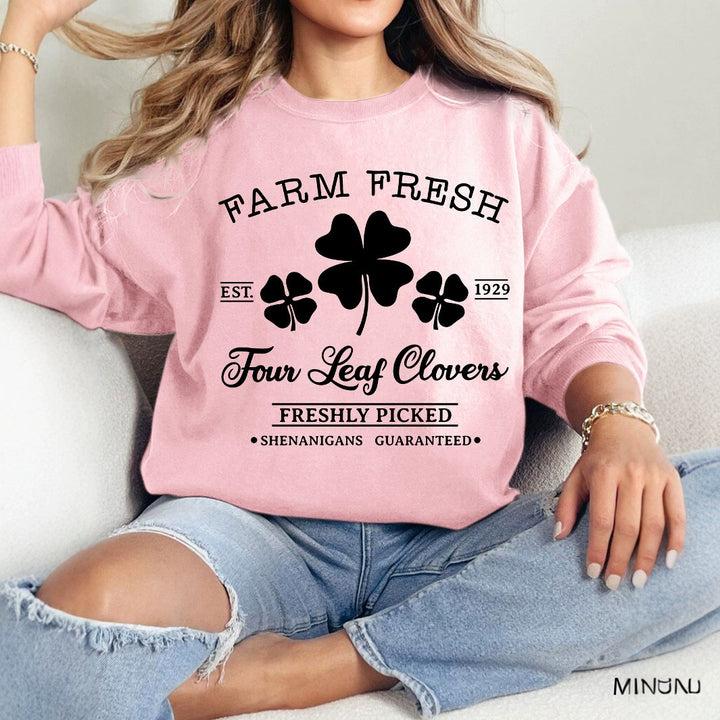 Sweat-shirt de loisirs pour femmes avec motif de trèfle inspiré du vintage et coupe confortable Levoire
