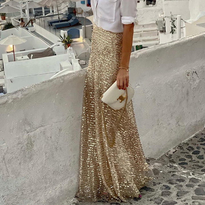 Levoire | Glamoureux Paillettes Jupe Longue Couleur