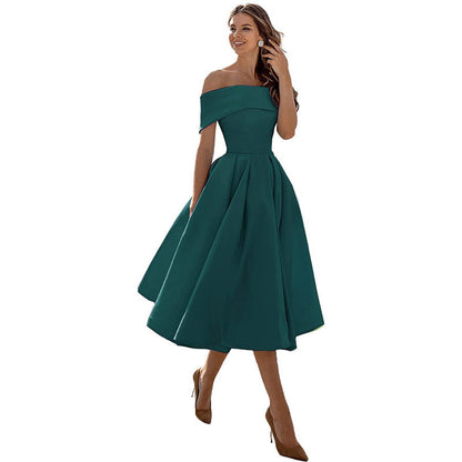 Levoire | Robe de soirée en satin sans bretelles décontractée Vert Fonce
