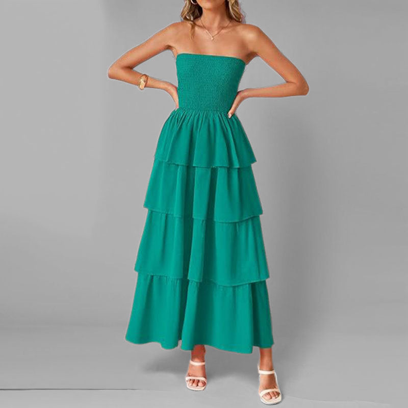 Robe maxi femme avec design à épaule dénudée et jupe volumineuse à volants Levoire