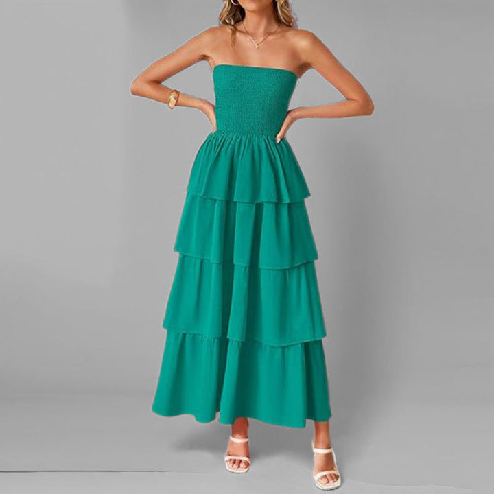 Robe maxi femme avec design à épaule dénudée et jupe volumineuse à volants Levoire