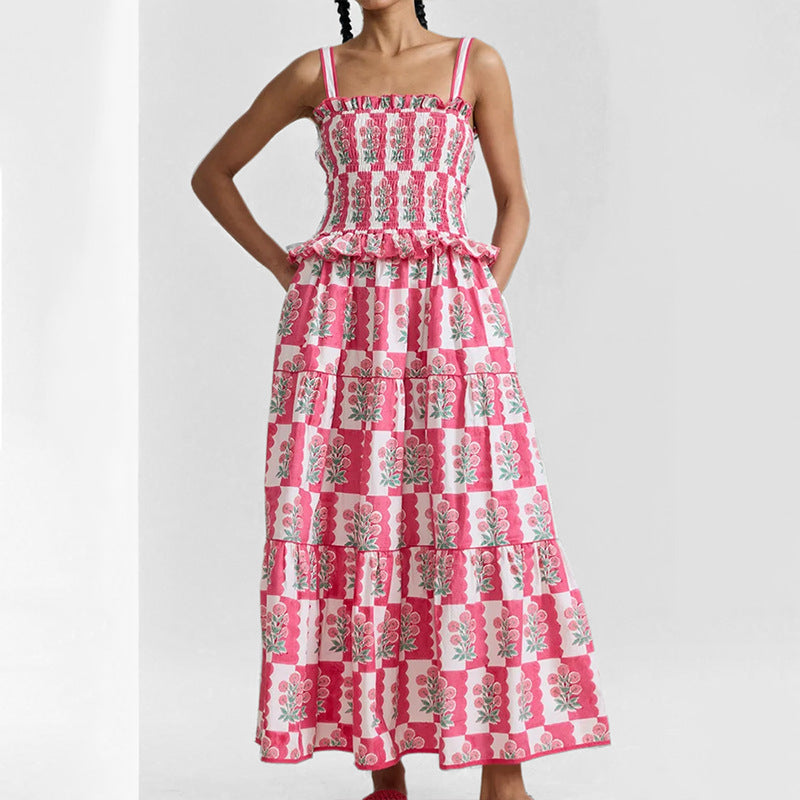Robe maxi pour femmes avec des détails volantés et des motifs floraux Levoire