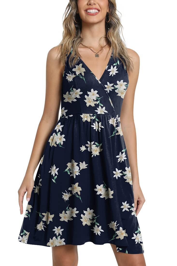 Robes florales pour femmes avec une silhouette en A et un décolleté en V Levoire
