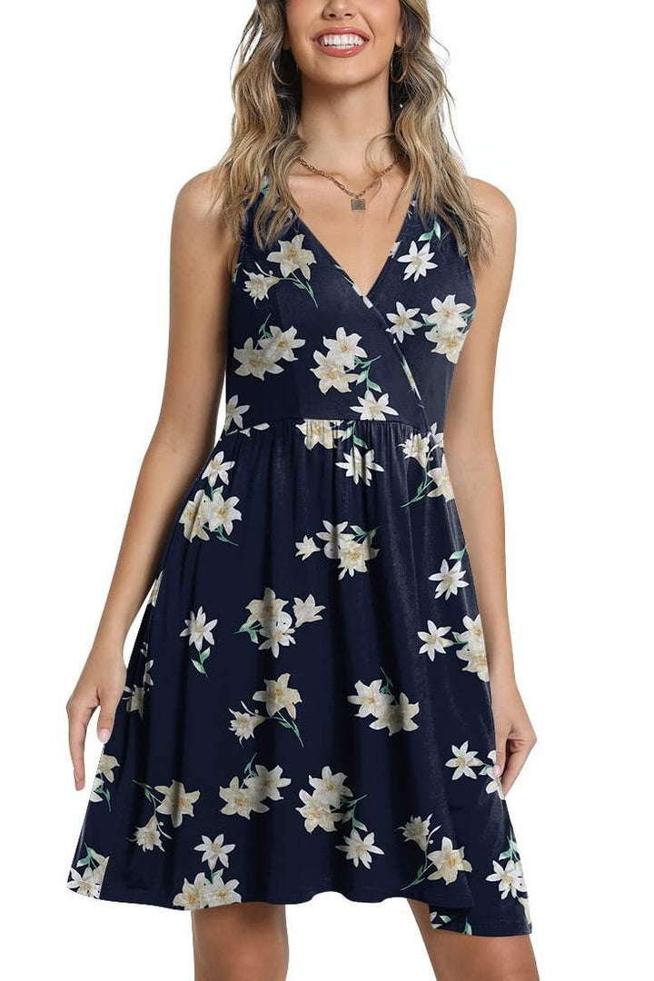 Robes florales pour femmes avec une silhouette en A et un décolleté en V Levoire
