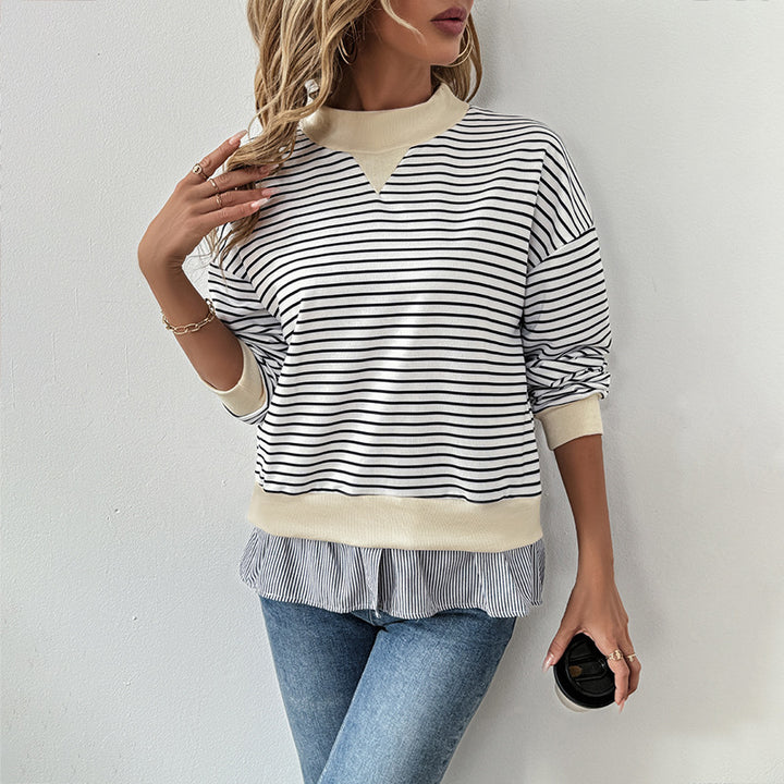 Sweat-shirt tendance pour femmes avec motif de rayures asymétriques et finition à volants Levoire