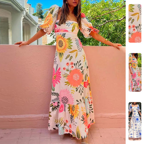 Robe maxi femme avec manches bouffantes et détails imprimés floraux Levoire