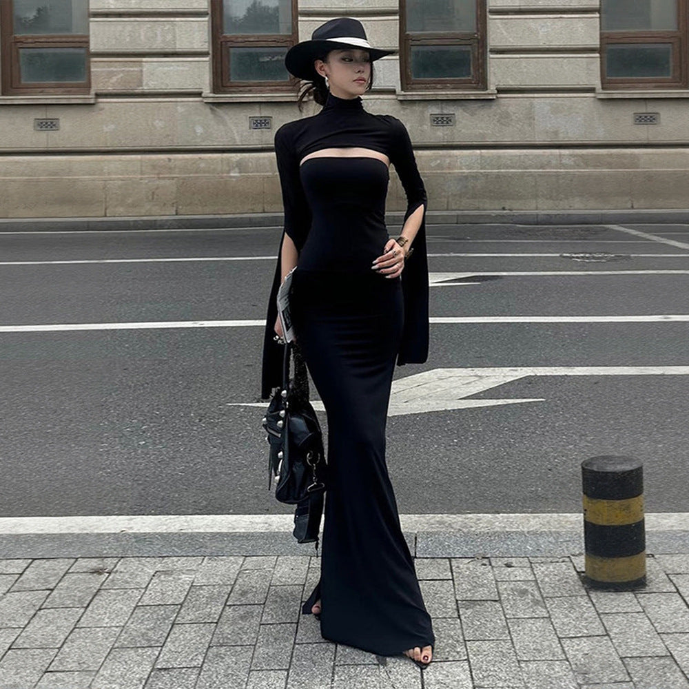 Robe maxi femme avec découpe asymétrique et élégantes manches bouffantes Levoire