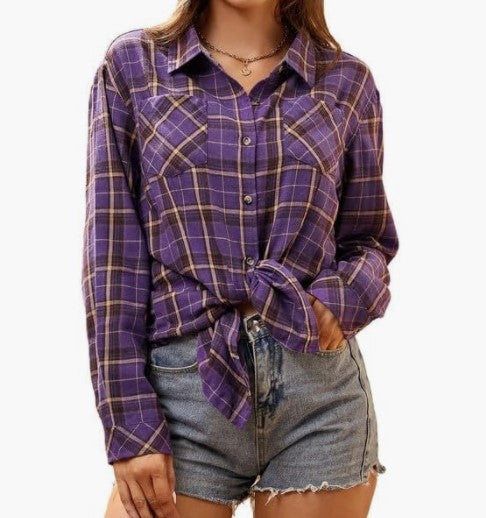 Blouse en flanelle à carreaux pour femme avec détail de nœud Levoire