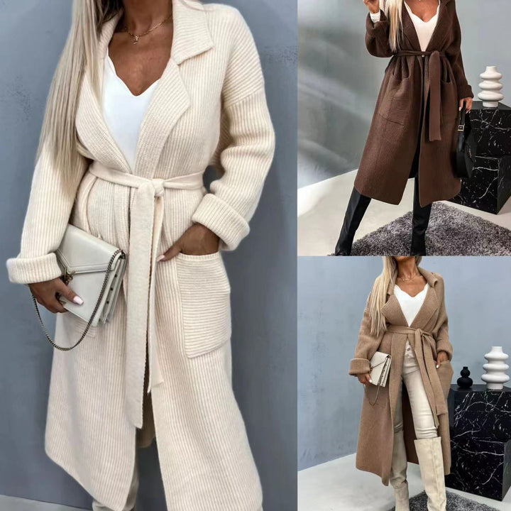 Cardigan long pour femmes avec poches pratiques et ceinture à la mode Levoire