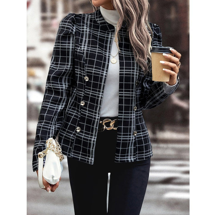 Veste blazer à carreaux pour femmes avec détails de boutons fonctionnels Levoire
