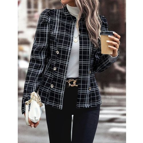 Veste blazer à carreaux pour femmes avec détails de boutons fonctionnels Levoire