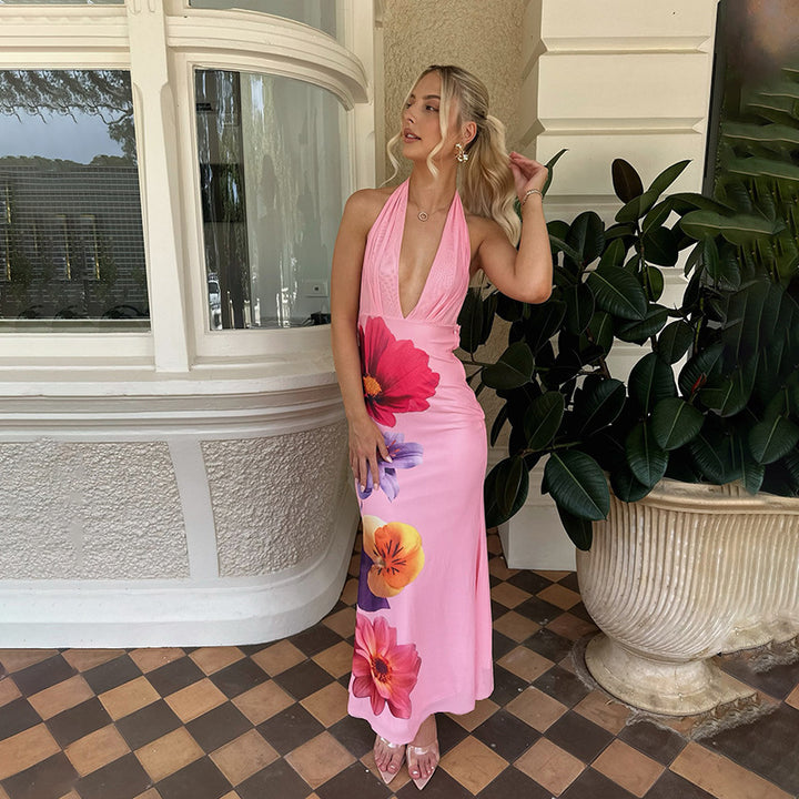 Robe maxi élégante pour femme avec décolleté plongeant et design floral Levoire