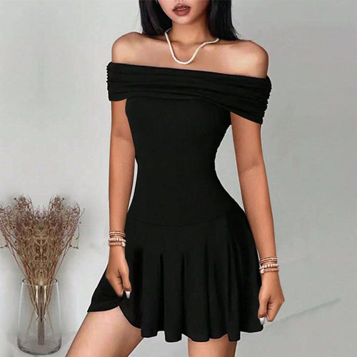 Robe Mini Femme Sans Épaules avec Détail Élégant en Enveloppement Levoire