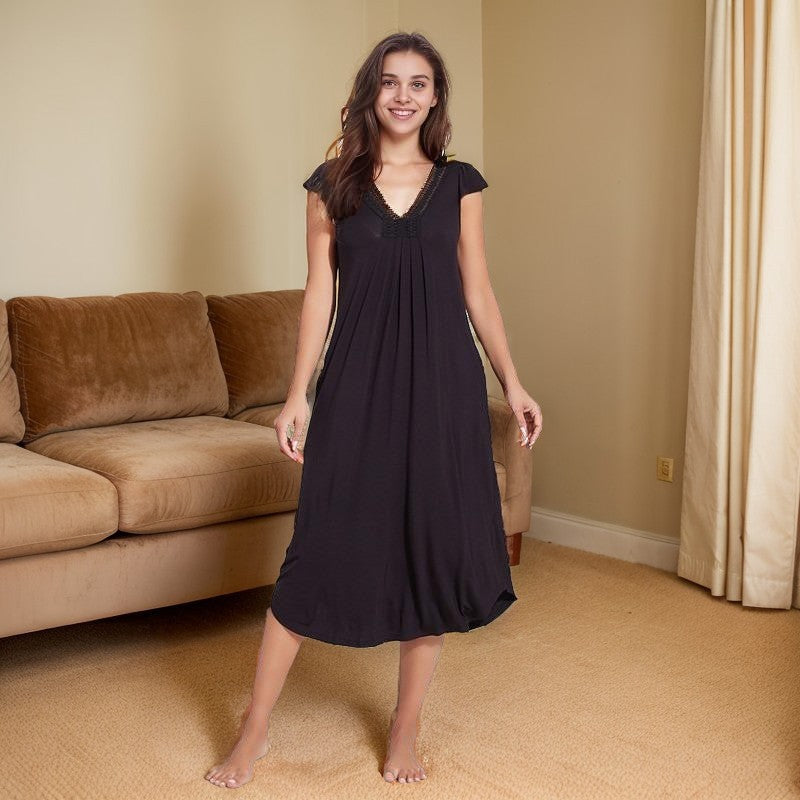 Levoire | Robe de nuit à volants d'été Modal à manches courtes en dentelle